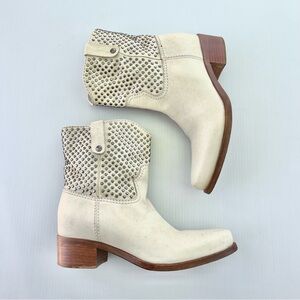 Miu Miu Western Coastal Off White Distressed Leather Studded Ankle Boot 38.5 / 8